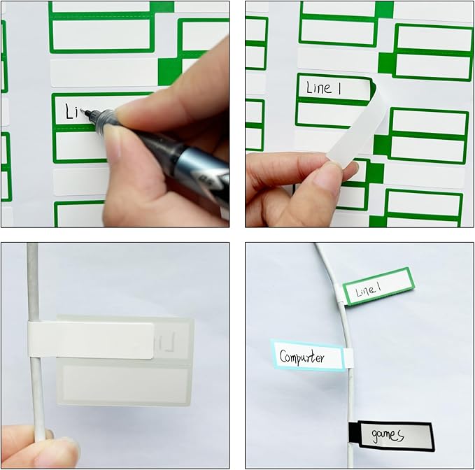 300 PCS Waterproof Cable Tags, 10 Colors Wire Labels for Management, Color Border Cord Labels Can Write On, Self Adhesive