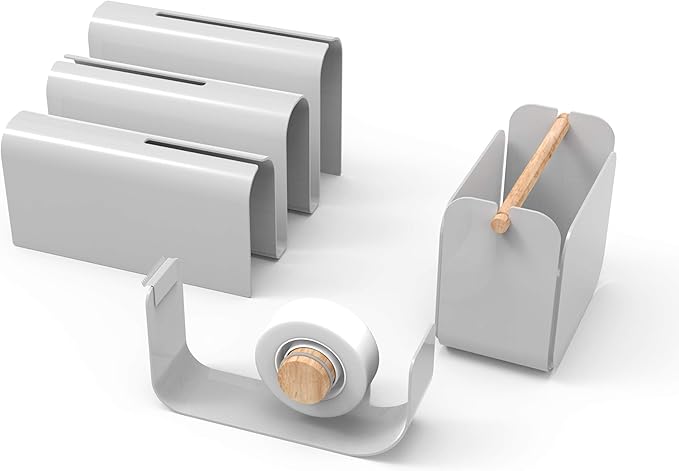 U Brands Metal Desk Organization Kit, Arc Collection, Cup, Tape Dispenser and Letter Sorter Included, Grey (3535A00-01)