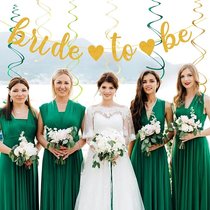 Sage Green Champagne-Gold Bachelorette Party-Decorations - 21pcs Baby Bridal Shower Banner Garland, Bride To Be Paper Streamers Lanterns,flower Tissue Pom Poms Fan,Wedding Backdrop Decor Huglony