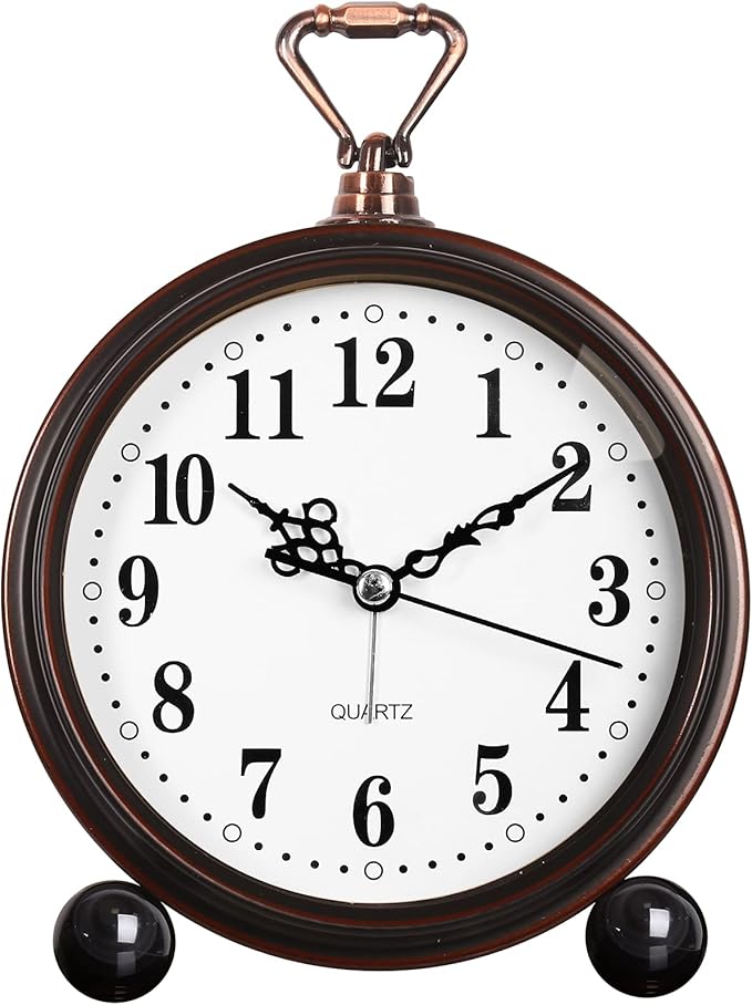 RODH Battery Alarm Clock,Night Light,Vintage Hangable Super Silent Non Ticking Analog Table Clock for Bedroom Bedside, Desk,Shelf