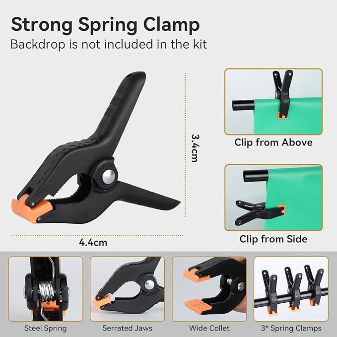 UTEBIT T-Shape Backdrop Stand Support Kit 6.6x5ft, Adjustable Photo Backdrop Stand with 3 Strong Spring Clamps, Photography Videography Studio Green Screen Backdrop Stand Portable for Parties