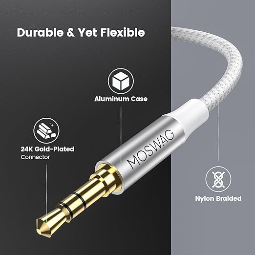 MOSWAG 3.5mm Extension Cable 26.24FT/8M Audio Male to Female Stereo Extension Adapter Nylon Braided Cord Compatible for Home/Car Stereos Smartphones Headphones Tablets Media Players and More