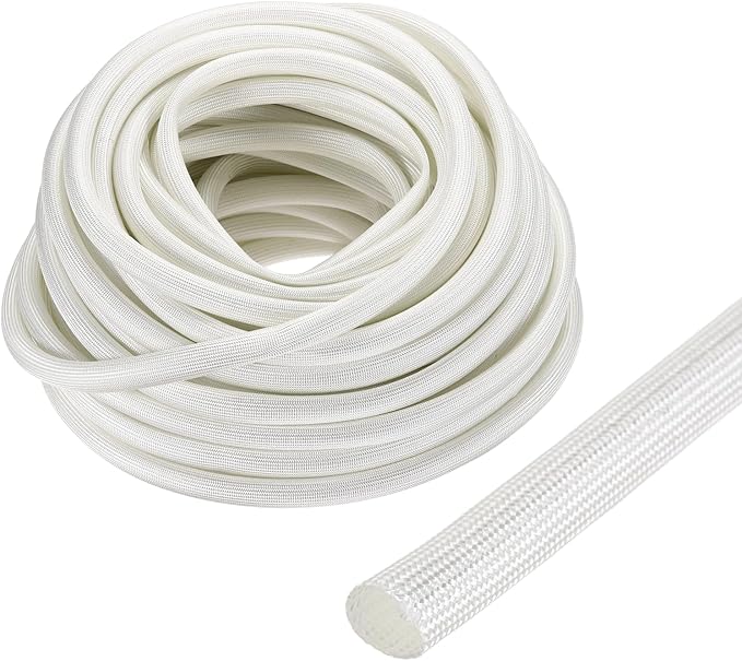 uxcell Insulation Cable Protector,8mm/0.31 Inch-20m/66 Feet High Temp Fiberglass Sleeve White