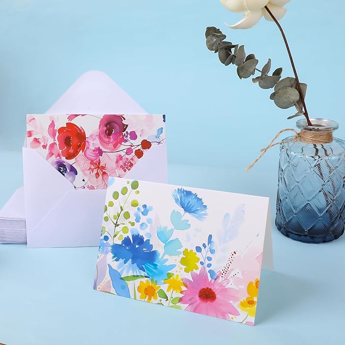 FUHITIM 48 Pack Blank Cards and Envelopes, Watercolor Flowers Blank Greeting Cards, Blank Cards for All Occasion
