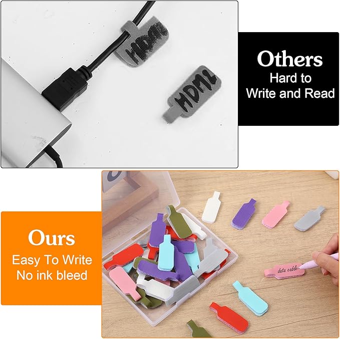35 PCS Cable Cord Labels Large Size, Cord Labels Reusable Cable Label Tags Writable Wire Tags Label Multicolored Handwriting Cables Tag for Organizing Wires and Identification Electronics Computers