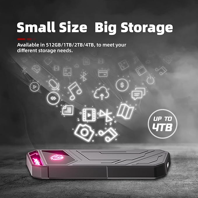 KingSpec Z5 4TB Portable External SSD with RGB Light - up to 2100MB/s, Zinc Alloy Case, USB 3.2 Gen2x2 Interface, Extreme Solid State Hard Drives, Compatible with Mobile Phone/PS4/Laptop/TV/PC (4TB)
