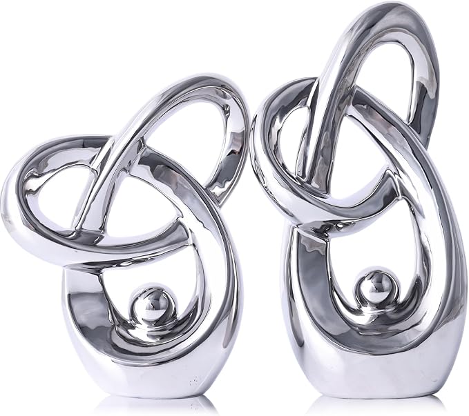 Silver Modern Abstract Art Home Decor Accent,Statues Coffee Table Decor for Living Room,Table Centerpieces for Dining Room,Ceramic Sculptures and Silver Knick Knacks for TV Stand Decor