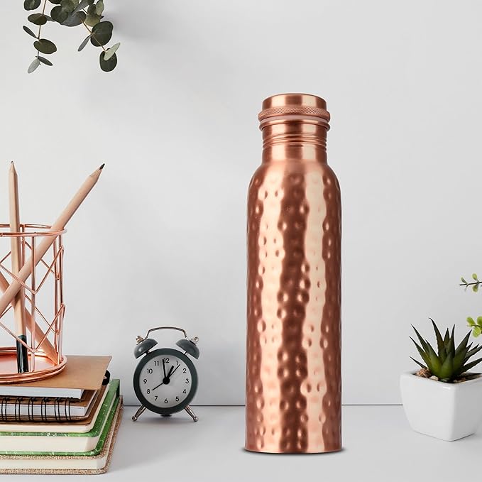 34 Oz Pure Copper Water Bottle Set – Leak-Proof Hammered Design with Tumbler, Carrying Bag & Smooth Finish Decorative – Copper Home Decore