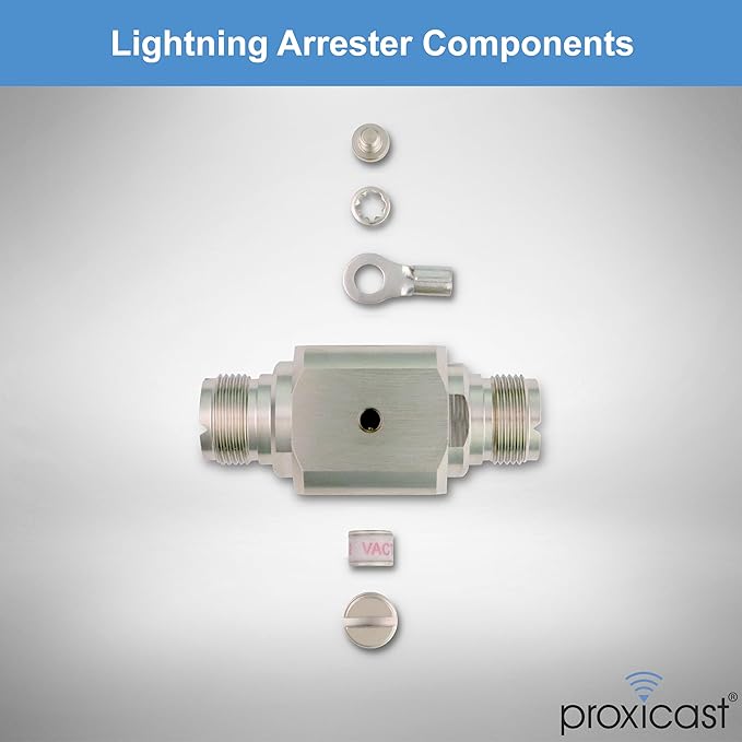 Proxicast Coaxial Lightning Arrester/Suppressor with UHF SO-239 Female Connectors - Pro-Grade Coax Cable Surge Protector for RF, HF, VHF, UHF, CB, Ham, Two-Way Radio and Other Antennas (ANT-233-002)