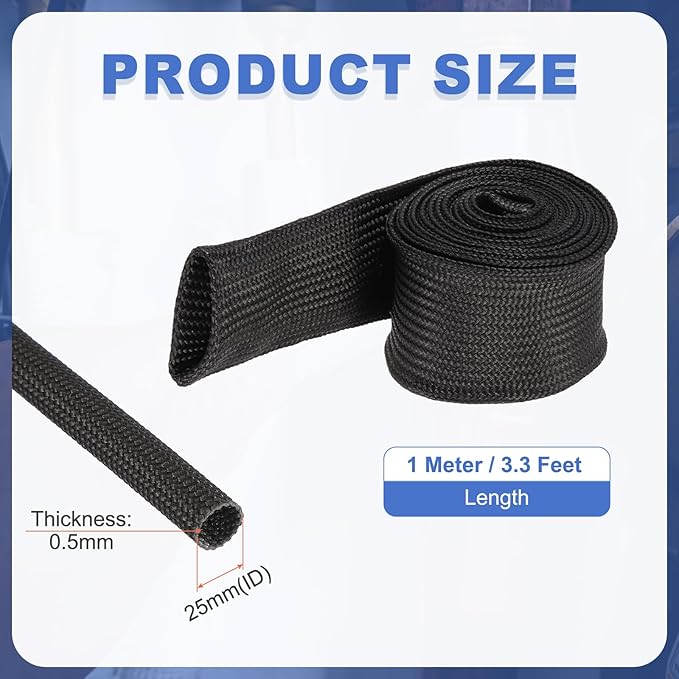 uxcell Insulation Cable Protector,25mm/0.98 Inch-1m/3 Feet High Temp Fiberglass Sleeve Black