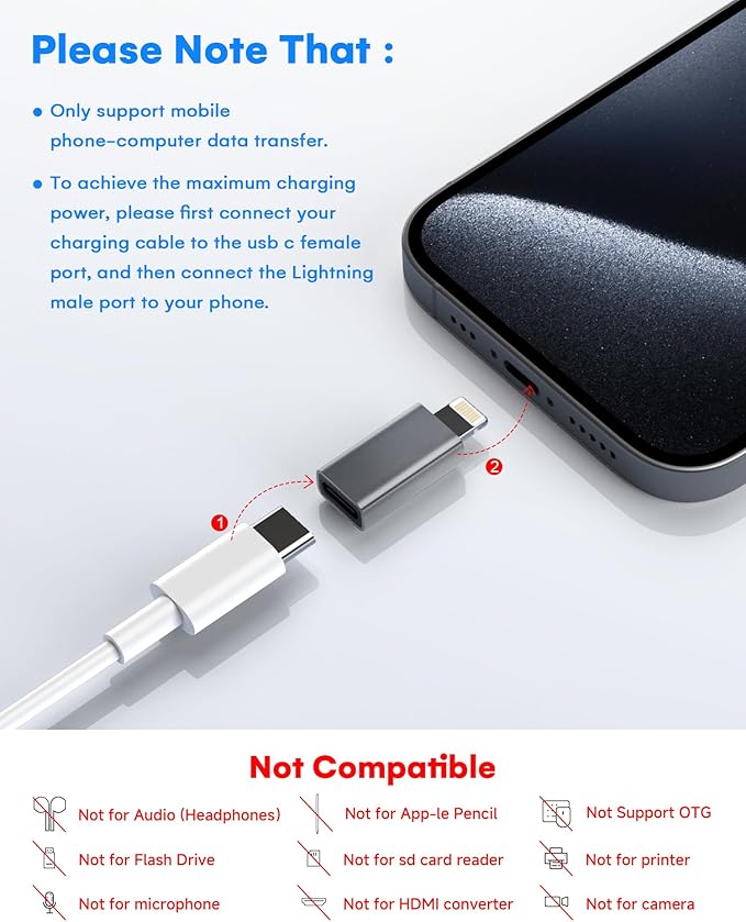 MFi Certified USB C to Lightning Adapter 4-Pack, 27W Fast Charging & Data Sync, Lightning to USB Type C Cable Adapter Compatible with iPhone 14/13/12/Pro/Max, iPad, AirPods, with Anti-Loss Lanyard
