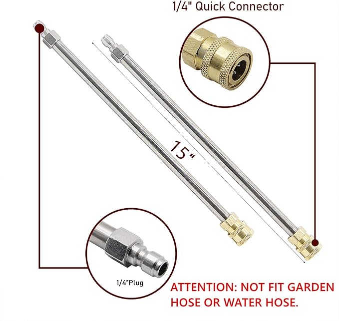 Biswing 15" Pressure Washer Stainless Steel Surface Cleaner with 3 Wheels & 1/4" Quick Connector, Power Washer Attachment with 2 Extension Wand, 2 Replacement Nozzles, 4000 PSI