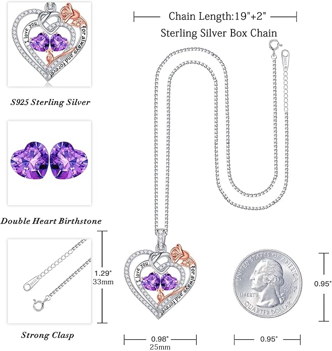 Iefil Christmas Gifts for Wife Women - 925 Sterling Silver Double Birthstone Necklace, Anniversary Birthday Gifts for Women, Jewelry Gift for Wife Girlfriend Mom Her