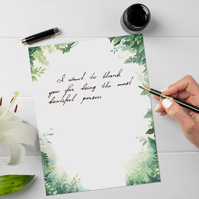 Tlenpo Greenery Theme Stationery Letter, 8.5 x 11 Inches, 80 Double-Sided, Pretty Printer Paper, Decorative Paper for Wedding, DIY Drawing, Thank Greeting Stationery Supplies, 100 gsm, 8.5 x 11 Inches
