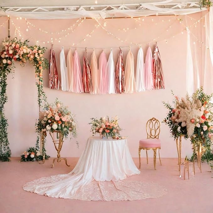 We Moment Tissue Paper Tassels Party Tassel Garland Banner for Party Decorations, DIY Kits,Pink,White,Peach,Rose glod,40 PCS