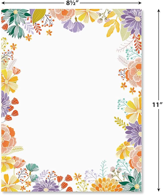 Current Wildflower Floral Letter Paper - Spring Stationery Papers With Decorative Wildflower Border, Printable Holiday, Wedding & Bridal Shower, & Invitation Sheets, Set of 25, 8 1/2" x 11"