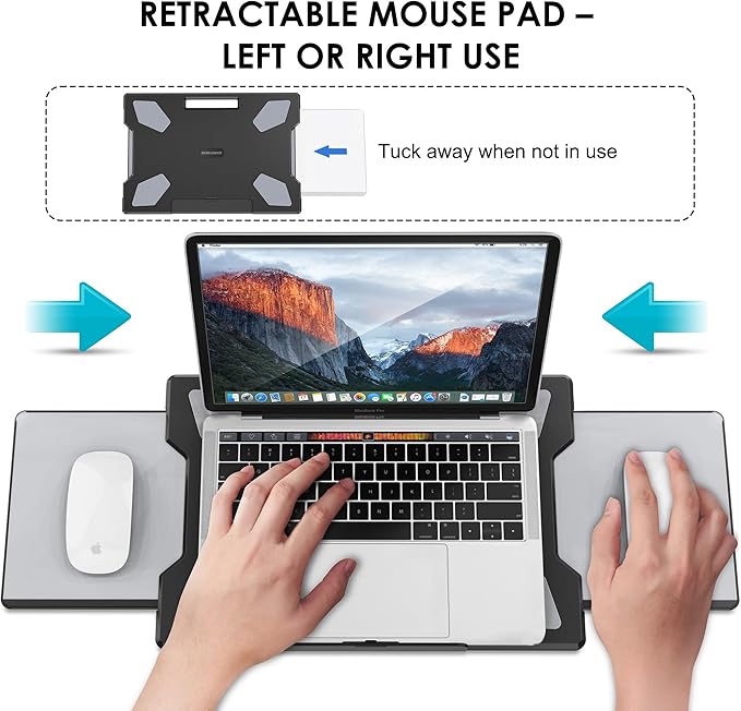 DeskLogics Laptop Lap Desk for Bed & Couch, Portable Laptop Lap Pad with Retractable Left/Right Mouse Pad, Stable & Comfortable Lap Tray for Sofa, Travel, Writing & Home Office