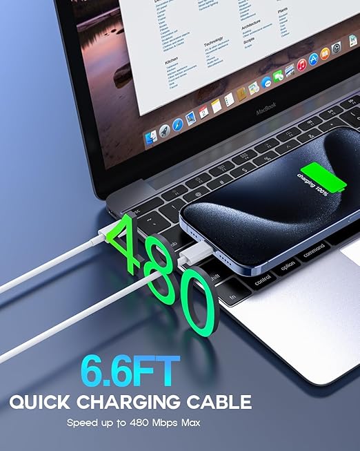 USB C to USB C, 240W USB C Cable, 6.6ft C to C Cable Fast Charging for Macbook Pro/Macbook Air, iPad Pro 12.9-inch, iPhone 15/Pro Max/Pro/Plus, Samsung Galaxy S23,Compatible 140W/100W /65W/45W/35W/20W