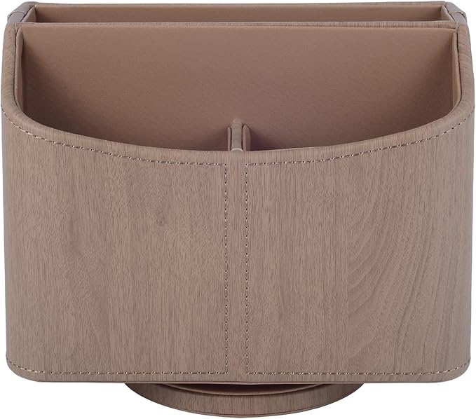 RHCSZ Leather Remote Control Holder/Caddy 360 Degree Rotating, Desk Organizer for TV Remote Controllers,Pen,Calculator,cell phone,gadget storage box,Nightstand Decoration(Light wood grain)