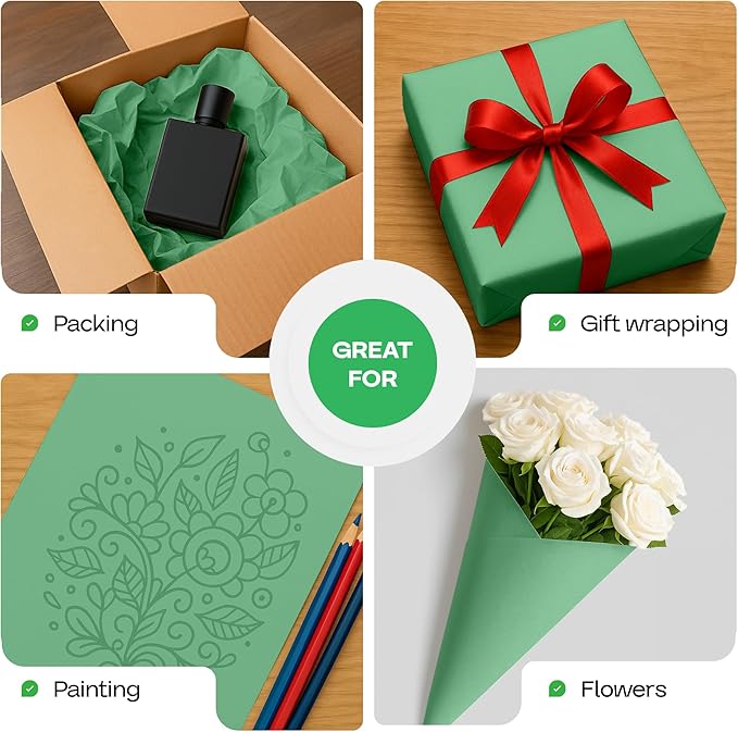 36" x 1200" (100 ft) Christmas Green Kraft Paper Roll - USA-Made Quality Craft Paper for Gift Wrapping, Kids' Arts & Crafts, School Projects - Natural Material 50lb Thickness by IDL Packaging