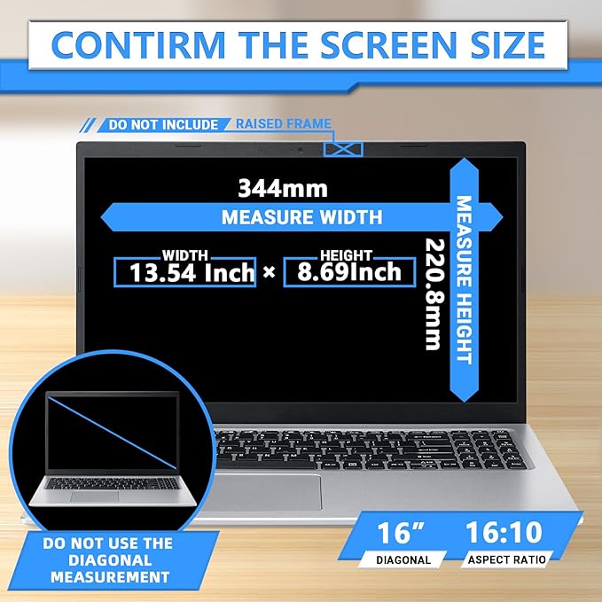 ZOEGAA Magnetic Laptop Privacy Screen 16 Inch, Compatible With HP Dell Acer Asus Lenovo, Removable 16:10 Laptop Screen Privacy Shield, Anti Spy, Anti Glare, Blue Ray Reduction