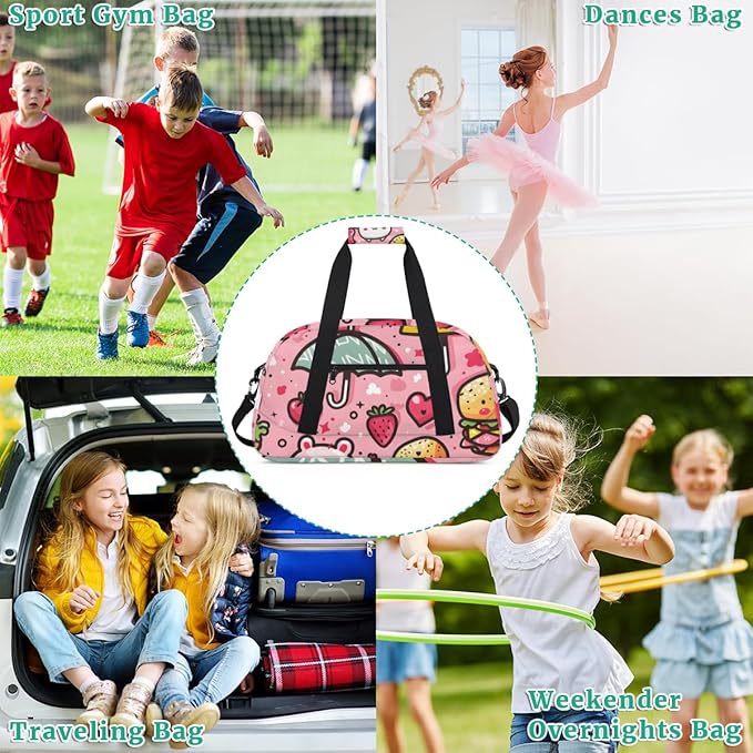 Strawberry Love Burger Kids-Duffel-Bags Gymnastics Dance Bag Carry-On Overnight Travel Gym Lightweight Dance Sports Bags For Girls Boys Kids，
