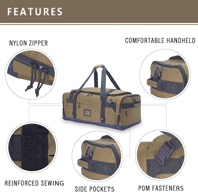 Large Duffle Bag for Travel - Men & Women, Foldable Gym Duffle Backpack, Heavy Duty Tactical Military Canvas Duffel Bags, Extra Big Carry On with Shoe Pockets, Waterproof (80L/103L)