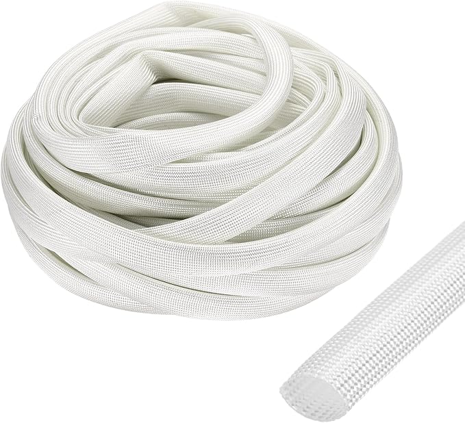 uxcell Insulation Cable Protector,10mm/0.39 Inch-15m/49 Feet High Temp Fiberglass Sleeve White