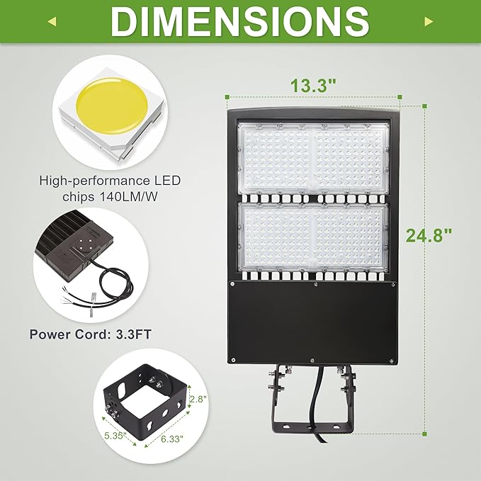 300W LED Parking Lot Lights, 40,500 Lumen, 4000K Neutral White, 20KV Surge Protector Built-in, LED Shoebox Lights (700-1000W Equiv.) Yoke/Trunnion/Wall Mount, DLC Premium UL Certified