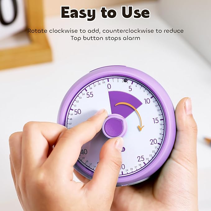 Conchstar Visual Timer for Kids 60-Minute - Countdown Timer with Optional Alarm, Focus Tool for ADHD & Autism, Time Management for Homework, Chores, Office, Kitchen, Teaching & Study Routines (Purple)