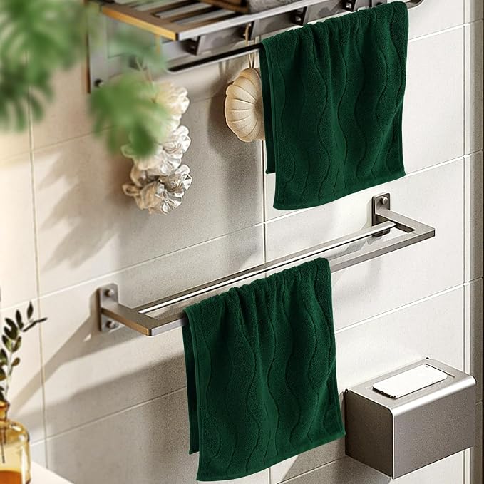 Jacquotha 4-Piece Hand Towels Set in Forest Green, Wavy Striped Jacquard Towels for Bathroom Kitchen Decor (13x29 Inches, 100% Cotton)