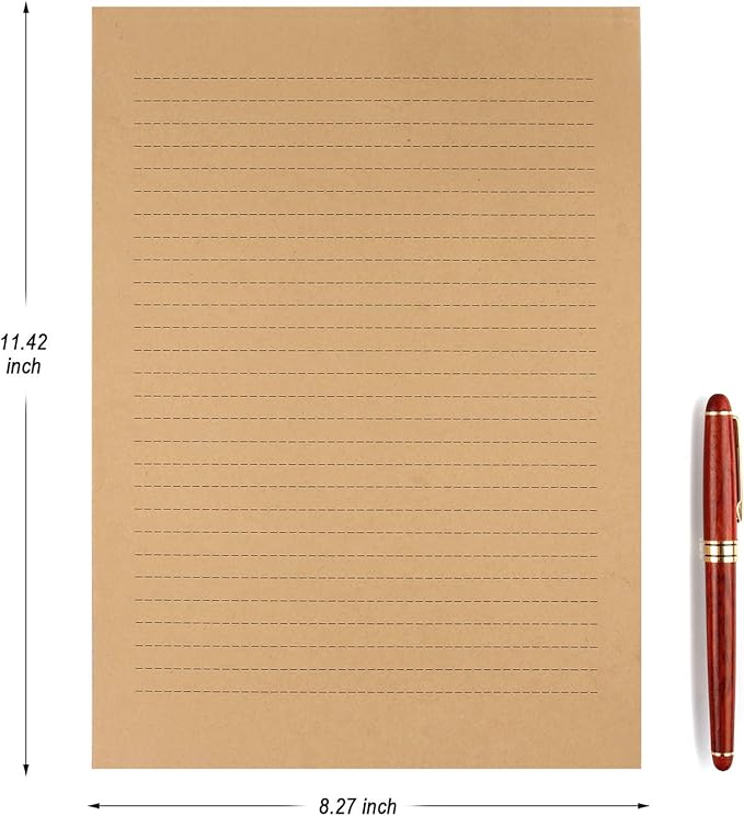 CenterZ 100pcs Vintage Kraft Stationary Paper 8.3 x 11.5 inch, A4 Sheets 120gsm Printable Lined Stationery Writing Letter Papers Bulk Set for Personalized Letters, Creative Poems, Lyrics, Office Notes