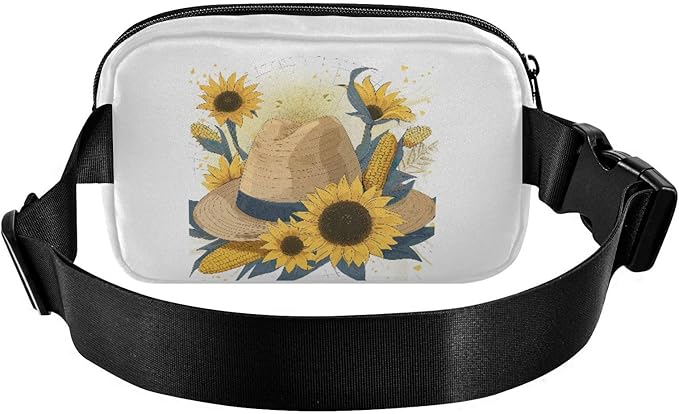 Sunflowers and Corn on A Hat Fanny Pack for Women Men Water Resistant Fashion Waist Packs with Adjustable Strap Belt Bag for Travel Workout Jogging Hiking 21218944
