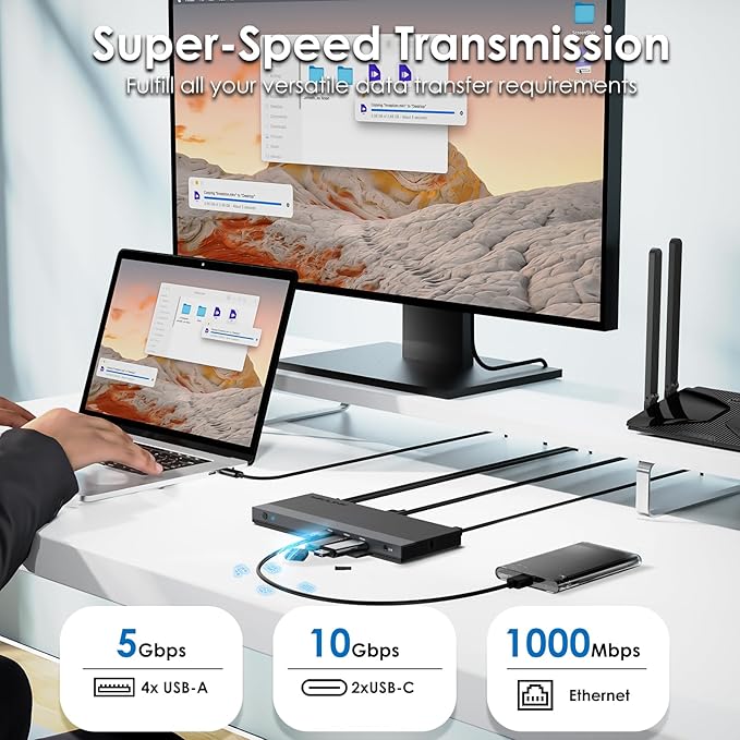 WAVLINK USB C Docking Station Triple Display Dual Monitor, USB Type C to Dual HDMI Dock, 2 HDMI, DisplayPort, 100W PD3.0 for Laptop, Ethernet, 4 USB 3.0, 2 USB C, Audio