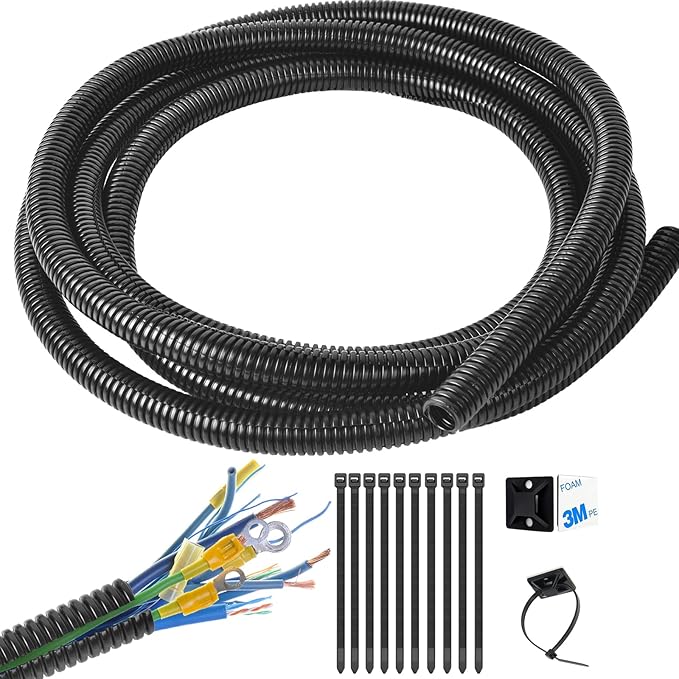 1/4 Inch Wire Loom Split Tubing - 15 ft Cord Protector Electric Wires Covers, Automotive Wire Flexible Conduit, Plastic Wire Cover with Cable Zip Tie (1/4"-15ft)