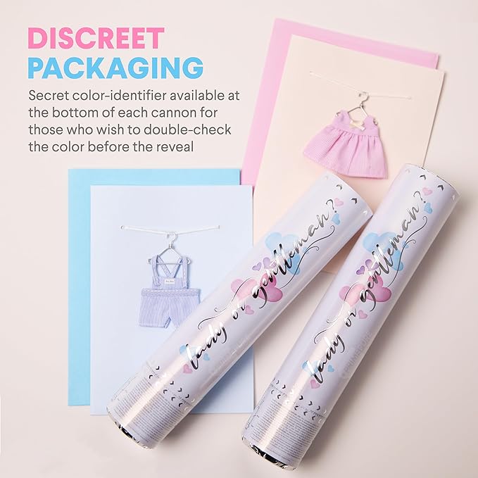 PrimePure Gender Reveal Confetti Cannon - Biodegradable Heart Shaped Confetti Poppers - Pink & Blue, 4 Pack - Baby Girl or Baby Boy Gender Reveal Party Poppers - Party Supplies Pop Gun