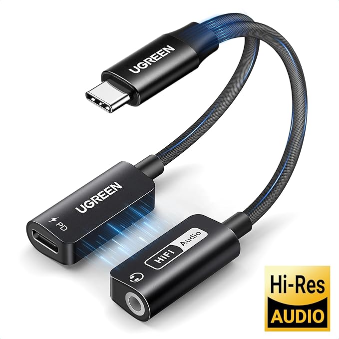UGREEN Magnetic USB C to 3.5mm Audio Adapter and Charger 2 in 1 Hi-Res 32bit/384kHz Aux to USB C with PD 60W Fast Charging Dongle Cable for iPhone 17 Pro Max, Switch 2, Galaxy S25Ultra, iPad Pro