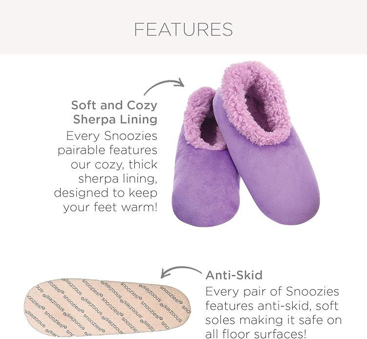 Snoozies Slipper Socks for Women Indoor, Cozy Sherpa-Lined Womens Slippers Non-Skid, Ladies Gifts