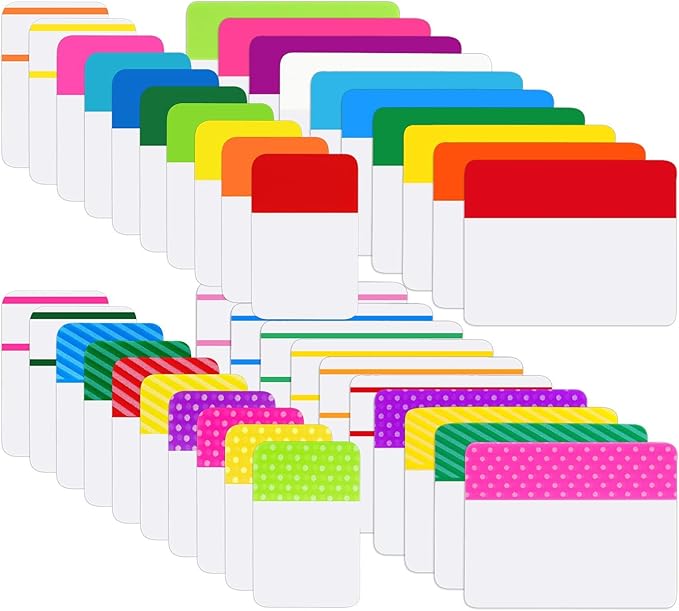 Jovitec 800 Pieces File Tabs Sticky Index Tabs 1 Inch and 2 Inch Writable and Repositionable Filing Tabs Color Tabs for Page Binders Folder Notebooks Book Markers Reading Notes Classify Files