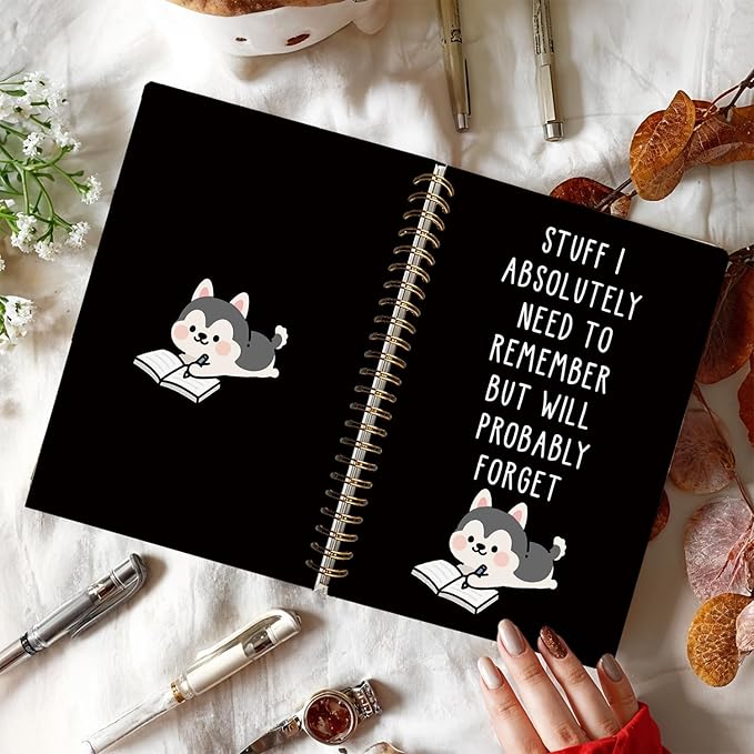 LIANGW Funny Husky Notebook Journal Gifts for Women & Men, Gifts for Husky Lovers Notebooks, Funny Gifts for Coworkers, Black Hardcover Spiral Notebook 5.5x8.3 Inch
