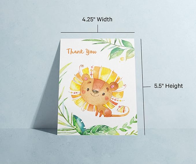 Twigs Baby Shower Thank You Cards with Envelopes - 12 Set Simple Baby Shower Cards, New Baby Congratulations Cards, Welcome Baby Card, Made in the USA - Jungle Animal Designs, 5.5 x 4.25 Inch Size