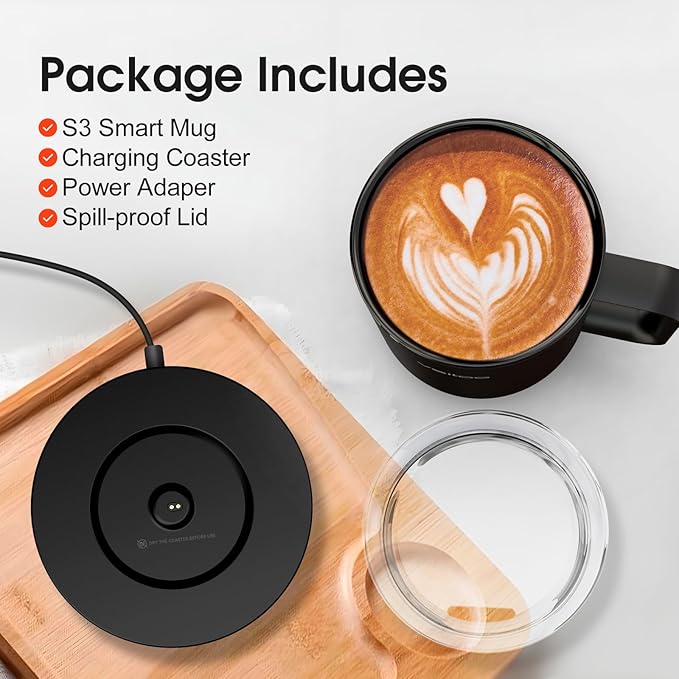 Vsitoo S3 12oz Heated Mug - Temperature Control Smart Mug with Mug Warmer, Perfect for Espresso, Auto-Sensing AI Heats Drinks to 120-150°F Hands-Free.Ideal for Home/Office/Gifts，Black