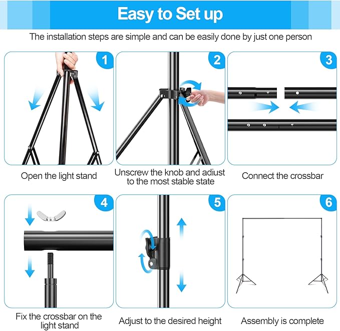 EMART Heavy Duty Backdrop Stand, 7 x 10ft Adjustable Background Support System Kit with Carry Bag for Photography