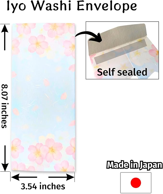 Japanese Cherry Blossom Stationery Paper and Envelopes Set, Made in Japan,15 Sheets, 8 Envelopes (Blue Sky), Elegant Washi Paper for Writing, Crafts,Gift