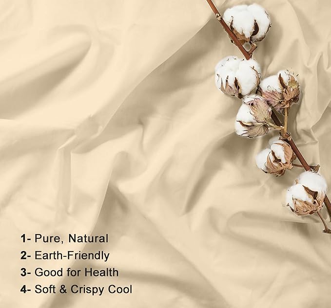 RUVANTI 100% Cotton Full Size Bed Sheets, 4 Pieces, Soft & Breathable Percale Weave Bedding, Deep Pocket 16", Hotel Standard, Crisp Cool Feel, Durable, Perfect Sheet Set Dyed, Beige