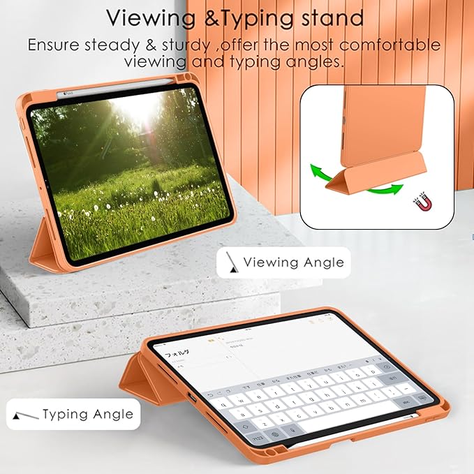 ZryXal iPad Pro 11 Inch Case (M5) 2025/ (M4) 2024 (Model: A2836/A2837/A3006), Trifold Stand Smart Cover with Pencil Holder and Soft TPU Back, Auto Wake/Sleep (Orange)