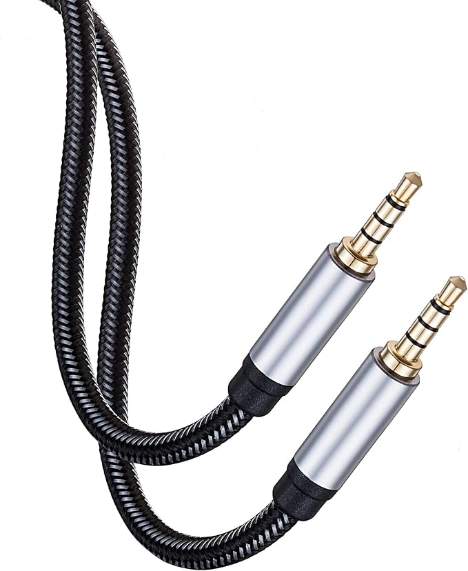 Jelly Tang Male to Male Audio Cable 1Ft,3.5mm 4 Pole Nylon Braided Stereo Aux Cord for Headphones, PS4,Phone, Tablets, Headset, PC, Laptop and More(1Ft/0.3M)