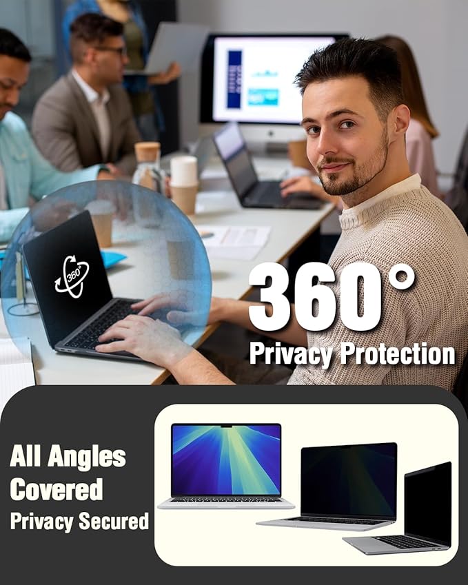 F FORITO Magnetic Privacy Screen Protector Compatible with MacBook Pro 14 inch (2025-2021, M5 M4 M3 M2 M1 Pro Max), Removable 360° Anti Peeping Anti Blue Light Anti Glare Laptop Privacy Screen Shield