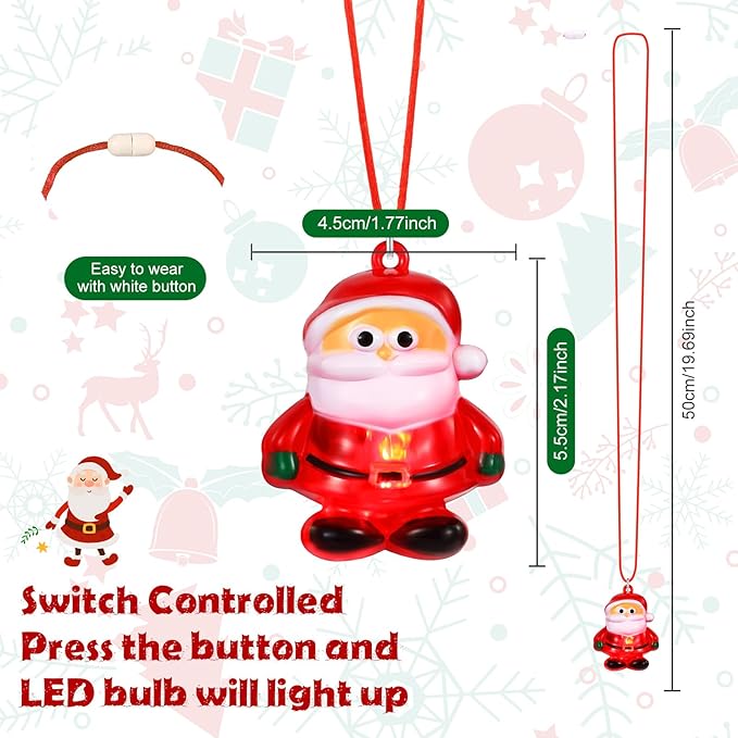 Yinkin 30 Pcs Christmas Light up Necklace for Adults Flashing Necklaces Christmas Accessory for Xmas Party Favors Stocking Stuffers Christmas Ornaments Decoration Party Supplies (Santa)