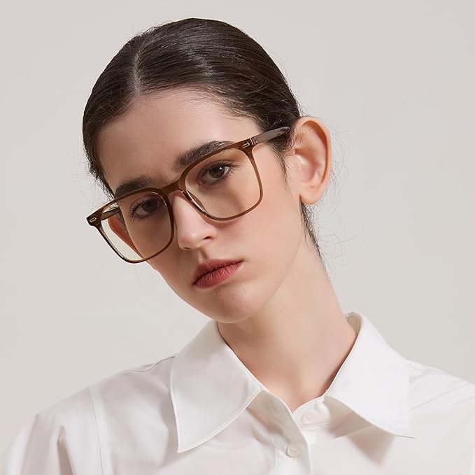 MACJERO Oversized Square Blue Light Blocking Glasses for Women Men, Anti-Fatigue Computer Monitor Gaming Glasses Reduce Eye Strain(Brown)
